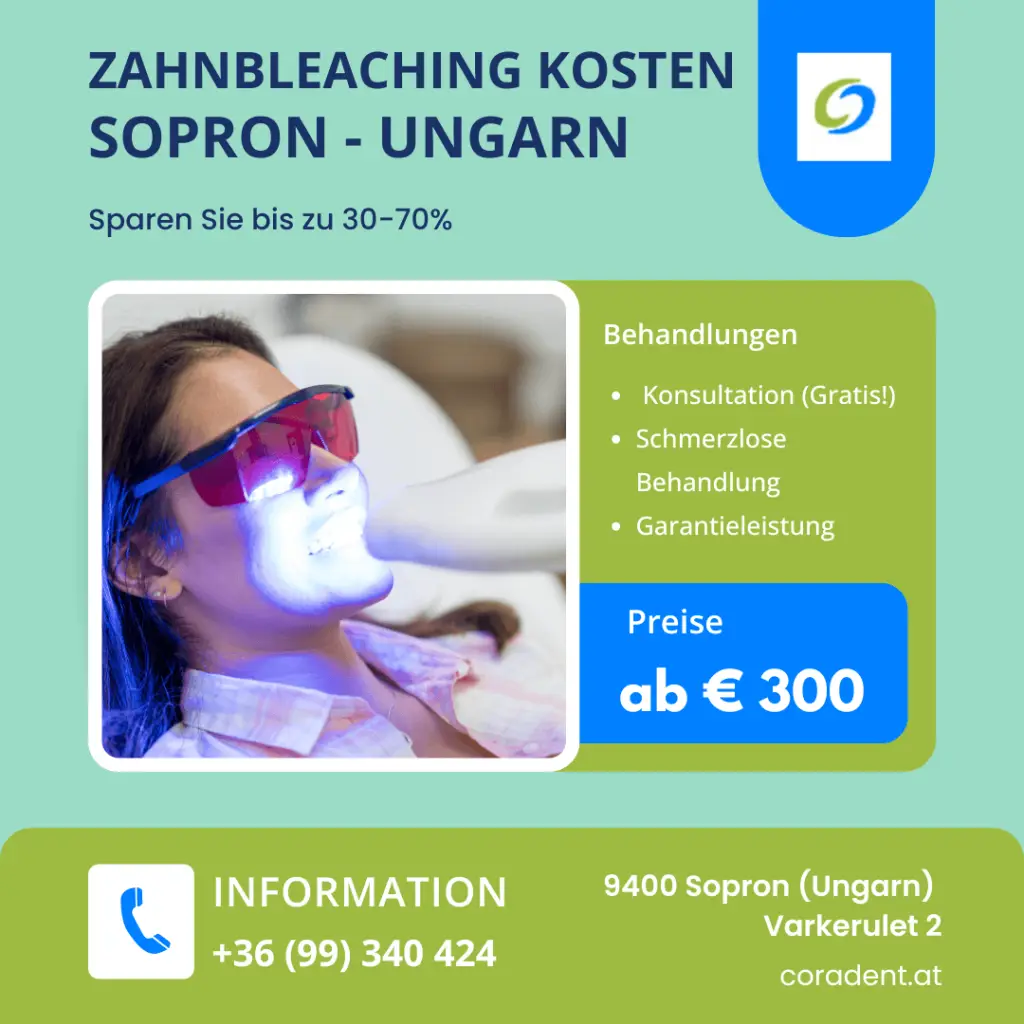 Eine professionelle Zahnbleaching-Behandlung in Sopron kann zu einem attraktiven Preis-Leistungs-Verhältnis angeboten werden. Erfahren Sie mehr!